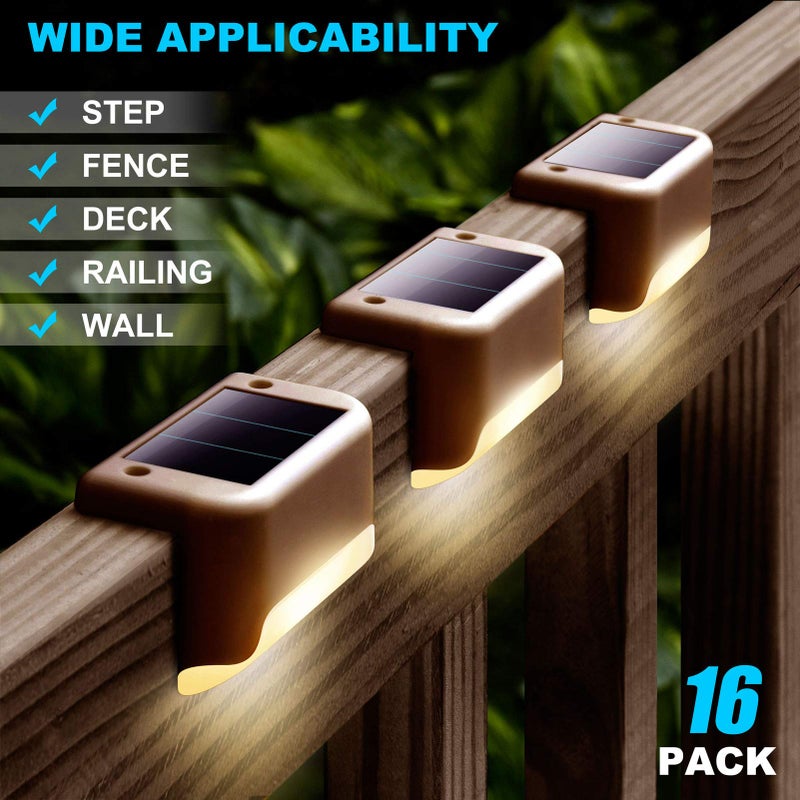 DenicMic 16 Pack Solar Deck Lights Outdoor Waterproof 4000K Warm White LED for Step Fence Patio Yard Stair Balcony Railling Outside Deck Lighting - Image 2